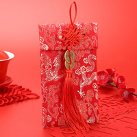 唐绣（TONSILK）创意刺绣丝绸万元布艺红包袋新年春节结婚庆用品利是封锦缎T03-1祥龙