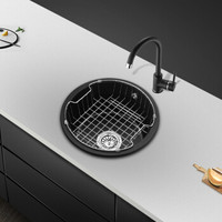 欧琳 OULIN WGS10101石英石水槽单槽圆形套餐 洗碗水池洗菜盆洗碗池厨房吧台槽