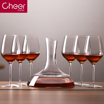 cheer 启尔 红酒杯套装高脚杯 意大利进口水晶玻璃杯葡萄酒杯酒具套装红酒杯6个+1个醒酒器礼盒装