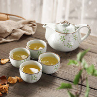 樱之歌陶瓷茶具套装日式手绘釉下彩 彩樱之恋茶具5件套（一壶4杯）