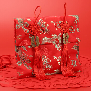 唐绣（TONSILK）创意丝绸万元布艺红包袋新年过年春节结婚庆用品婚礼利是封T08-6龙凤呈祥