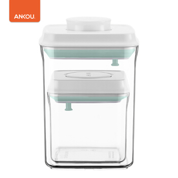 安扣ANKOU密封罐储物罐 便携茶叶咖啡食品罐奶粉盒 大容量 正方形2件套（0.5L+1.5L）