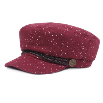 MAXVIVI毛呢海军帽女士秋冬贝雷帽子韩版时尚鸭舌帽英伦复古帽WMZ833071 酒红色