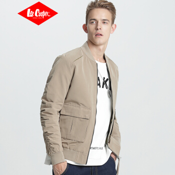 Lee Cooper 外套男季韩版修身棒球服飞行员夹克  LEE7002 卡其色 2XL码