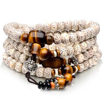 石玥珠宝 星月菩提子木手串虎眼石盘文玩108颗佛念珠项手链男女士款 9X7mm