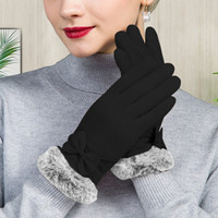 北诺（BETONORAY）手套女冬天保暖触屏毛线手套韩版学生骑行开车分指加绒女士手套 麂皮绒加厚款 黑色