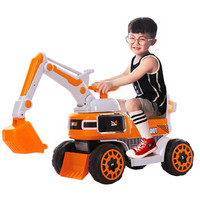 dodoto儿童电动车挖掘机可充电大号音乐男孩挖土机可坐人玩具车可骑可滑行电动推土机铲车工程车橘色CL-1000T