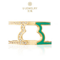 优集（U Jewelry）7HLJ1001L3610 福禄系列 镂空镶钻开口戒指中款翡翠绿 中绿