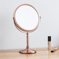 欧润哲 镜子 19CM双面镜放大高清梳妆台化妆镜公主风复古台面镜子 古铜色