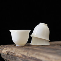 BW 博为 功夫茶杯陶瓷 德化羊脂玉瓷茶具主人杯品茗杯喝茶杯 云雨白瓷茶杯3个装