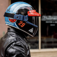 NEXX X.G100 MuddyHog MARIA合作款 亚洲版型 复古 穿戴镜片 碳纤维复合材料电动摩托车头盔 蓝黑色 XL