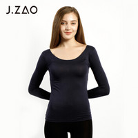 J.ZAO 女士薄款圆领九分袖内衣 发热纤维打底衫性感修身T恤 藏蓝色 L码