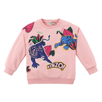 KENZO KIDS 高田贤三 奢侈品童装 女童粉色混纺老虎印花长袖卫衣 KM15057 33 18M/18月/80cm