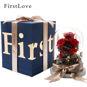 FirstLove 永生花红玫瑰花玻璃罩礼盒永生花情人节生日礼物送女生