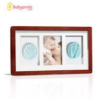 Babyprints宝宝手足印相框 婴幼儿手脚印泥新生儿礼盒 实木+玻璃 胡桃棕
