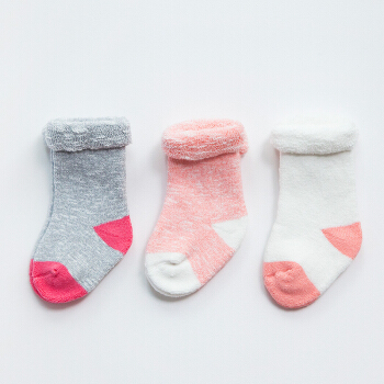 CHANSSON 馨颂 婴儿袜子宝宝毛圈袜新生儿袜子三双装 R072F2 灰色+粉色+白色 14-16（M）（6-12个月）