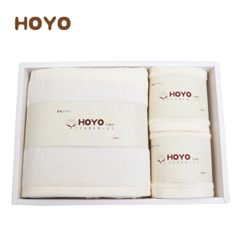 HOYO 浴巾毛巾礼盒套装  日本进口A类纯棉毛巾礼品毛巾浴巾3件套 乳白色 长绒棉系列  2毛巾+1浴巾