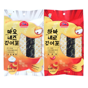 韩国进口 九日（JIUR）鲜鱼脆海苔条 散装鱼脆片 休闲零食 沙拉酱味/ 香辣味 25g*2袋