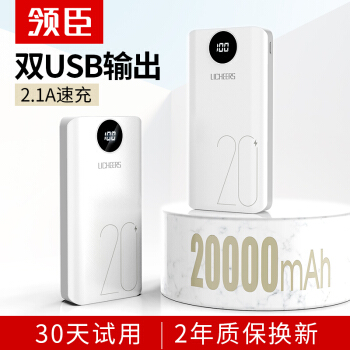 领臣 充电宝超薄小巧便携20000毫安移动电源双输出适用于苹果iPhone xs/R max 华为安卓小米通用