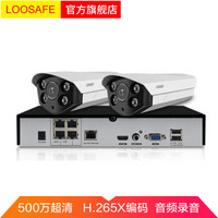 龙视安（Loosafe）500万POE监控设备套装 2路H.265X网络摄像头 高清夜视家用手机远程室外防水监控器 无硬盘