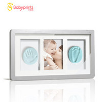 Babyprints宝宝手足印相框 婴幼儿手脚印泥新生儿礼盒 实木+玻璃 迷雾灰