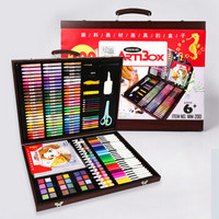 青竹画材（CHINJOO）儿童绘画礼盒200件装 固体水彩颜料油画棒彩铅笔画纸木盒套装
