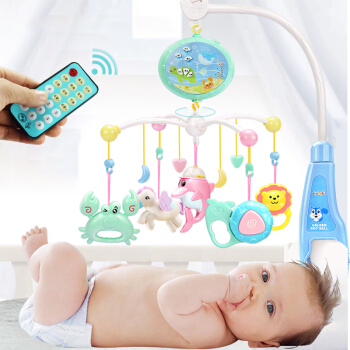 奥智嘉 婴儿玩具 宝宝床铃早教充电可遥控音乐旋转投影床头铃 儿童玩具