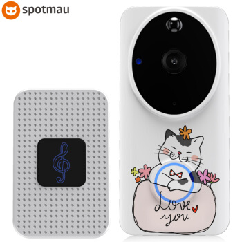 斑点猫 spotmau智能门铃智能摄像头可视门铃电子猫眼二合一R1 招财猫+叮咚机