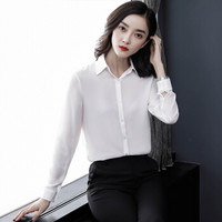 初申 2019春季修身韩版衬衣女通勤雪纺上衣长袖职业白色衬衫SWCC191118 白色 XL