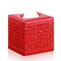 雅皮仕 皮革纸巾筒卷纸筒 创意抽纸盒纸巾盒抽纸筒 家用客厅茶几餐巾纸盒 钻石纹 红色