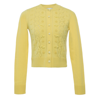 BARRIE女士Fluttering Lace花纹毛衣开衫 黄色 国际通用码