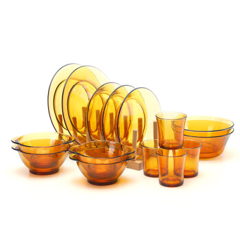 Duralex法国进口钢化玻璃碗碟盘餐具套装4人15件套 琥珀色