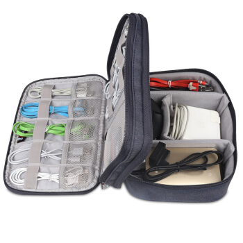 BUBM DPS双层电源包数码配件整理包移动电源U盘硬盘数据线收纳包iPad mini收纳包 黑色中号