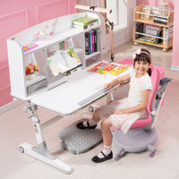 生活诚品  台湾品牌   儿童学习桌椅套装 儿童书桌 可升降手摇 学生写字桌 ME606+AU863P+F319套装 粉色