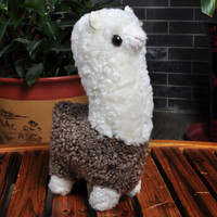 裘朴 羊毛家居饰品羊驼玩偶创意卷羊毛居家小摆件 纯羊毛皮毛一体白色+咖色