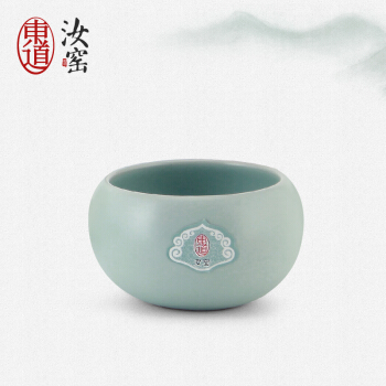 东道 汝窑茶杯主人杯 功夫茶具 景德镇陶瓷茶具杯汝窑品茗杯开片可养 小福缘杯 单杯简装-天青色