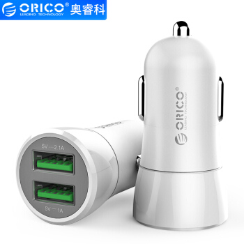 奥睿科(ORICO) 迷你车载充电器 3.1A智能快充输出 12V/24V车通用 车充头一拖二双USB 白 UPQ