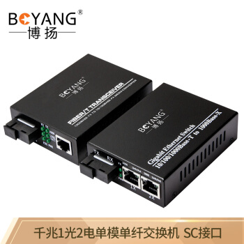 博扬（BOYANG）BY-DG102A/B 千兆一光二电单模单纤光纤收发器交换机 光电转换器 防雷SC接口 25公里外置电源