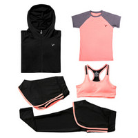 普为特POVIT 瑜伽服套装女运动跑步健身服速干衣修身显瘦运动装五件套 粉色 L码