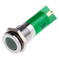 欧时RS Pro 10 mm 嵌入式 绿色 LED 指示器, 焊接片接端, 14mm安装孔尺寸, 24 V 直流