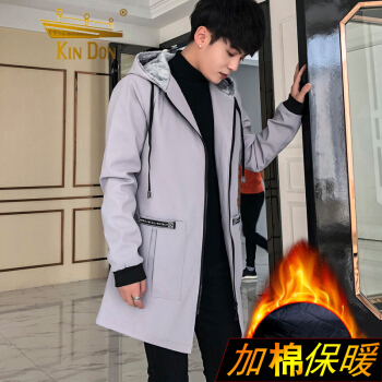 金盾（KIN DON）风衣 2019新款男士时尚纯色中长款连帽风衣401-F929浅灰色3XL