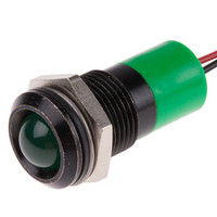 欧时RS Pro Q14P3BXXG24E 10 mm 凸型 绿色 LED 指示灯线, 引线接端, 14mm安装孔尺寸, 24 V 直流