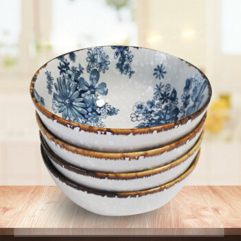 鑫向前中式青花餐具泡面碗6英寸大碗具套装家用面碗4只套装