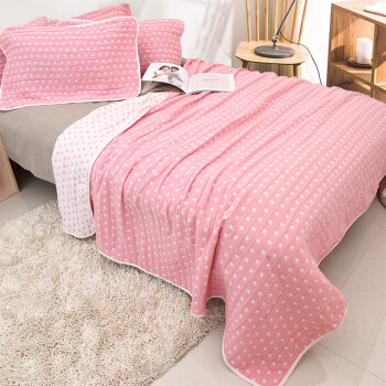 HOYO 毛毯 日本进口 纯棉A类棉麻纱布多功能毯 毛巾被 褶皱星星系列 粉色 150*200cm