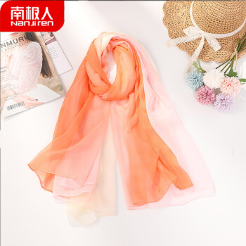 南极人丝巾女春夏防晒长款纱巾百搭披肩围巾两用沙滩巾N2E8X938022 橘粉渐变