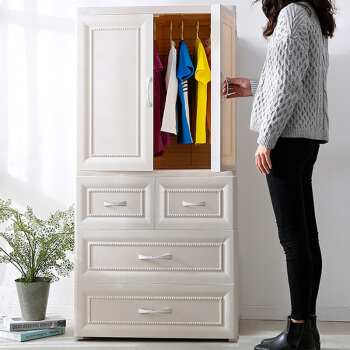 旺家星衣柜推拉门收纳卧室家具现代简约板式衣柜简易组装塑料