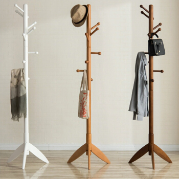 奈高NG家具实木衣帽架落地衣架卧室衣服架家用简易单杆式房间创意挂衣架 原木色三脚款