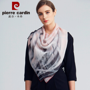 皮尔卡丹 桑蚕丝巾女2019年春夏款大方巾高档真丝纱巾围脖薄款夏季防晒海边旅游围巾送礼装 E12TM5710 浅粉
