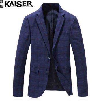 凯撒（KAISER）西服 男2019春季新款商务休闲格子外套修身单西服上衣便服 D216-9801 蓝色 XL