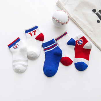 CHANSSON 馨颂 儿童袜子男童夏季薄款网眼袜短筒棉袜五双装套装 S053F3 棒球少年16-18(M)(5-8岁)